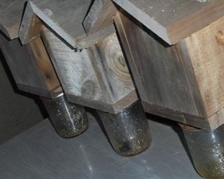 3 wood w/glass jars tree boar catchers