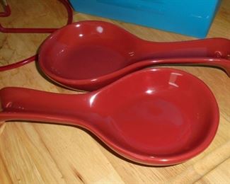 2 red pottery spoon holders - Main Stays