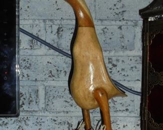 Wood carved mallard w/red cap & shoes