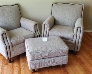 $400 - 2 Huntington House Chairs with one matching stool . Chairs are 32" W x 36" D x 36" T