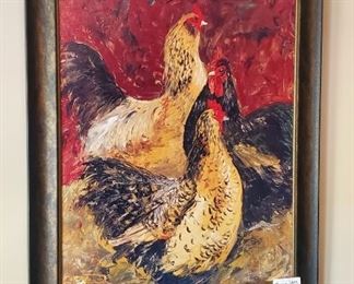 $30 - 36" x 29" Framed Rooster Art 