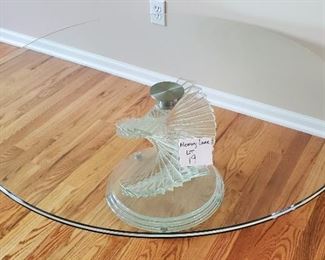 $200 - Unique glass top and glass base coffee Table 42” in diameter & 16” tall 