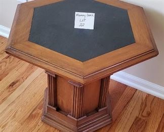 $30 - Wood side/end table with a black slate insert. 23”W x 20”T 