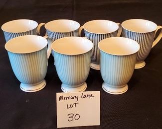 $10 - 7 Grace's Teaware Striped coffee/tea cups. 4 blue stripes & 3 green stripes. 