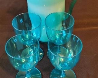 $5 - 10 ½” Plastic Pitcher & 4 plastic wine cups