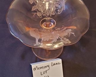 $25 - Pink depression glass compote - Paden city peacock & wild rose 8"W x 6" tall