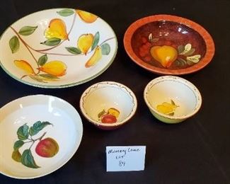 $12/all - Kitchen lot - Largest bowl is 11.75" made in Italy, 9.25" bowl is Certified International Pamela Gladding, 7.75" bowl is Queen's Fine China 'Fruits de Saison', & 2 'Around the Orchard' 5" bowls 