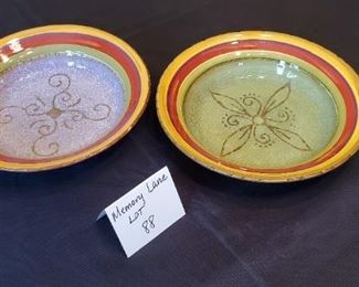 $7 - 2 Toscana Handpainted StoneLite Clay Art Bowls 9.5" in diameter