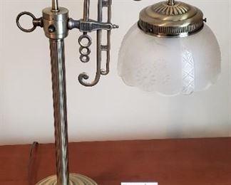 $15 - 21" tall brass & glass office lamp.