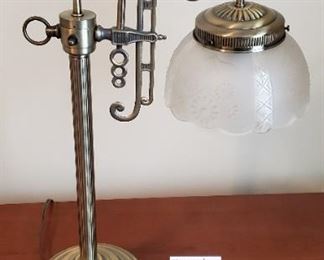 $15 - 21" tall brass & glass office lamp. 