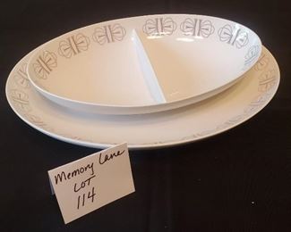 $10 - Franciscan Whitestone Ware 'Merry-go-round' 6.75" x 11 1/8" Slotted dish & 9.5" x 13" Oval Serving Platter