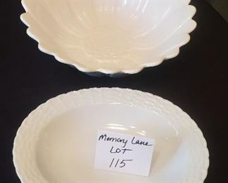 $8 - 11.25" diameter x 3.5" tall Flower bowl & a 8.5"x10.25"x1.75"T Culinary Arts Porcelain White Wicker oval serving bowl