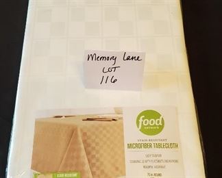 $8 - Food Network Microfiber 70" round NEW white tablecloth (price tag $34.99)