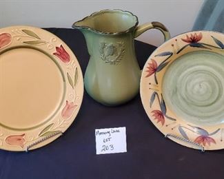 $17 - Kitchen decor - 10" pitcher, 2 plates with stands