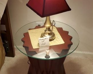 $45 - End table & 18" tall lamp. End table is 20"tall with 20" diameter glass top.