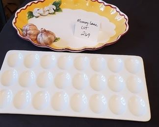 $12 - Oval Bella Casa by Ganz 14" platter & 15.25" Ceramic egg tray