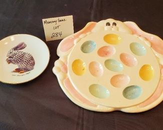 $6 - Limoges display plate - 5 7/8" in diameter and a Ceramic egg holder 