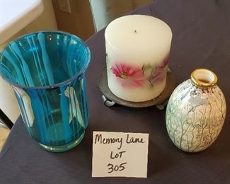 $12 - Home decor lot - Blue glass candle holder is 6" tall 