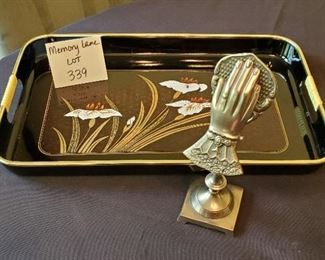 $10 - Metal recipe holder and Lacquer 16.5" tray