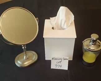 $6 - Plastic tissue holder, soap dispenser & mirror