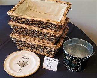 $10 - 3 baskets, tin and harvest plate