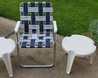 $15 - Folding Chair & 2 plastic stacking tables