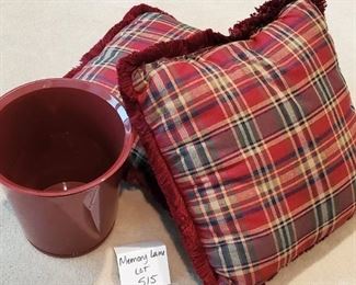 $8 - 2 throw pillows and a wastebasket