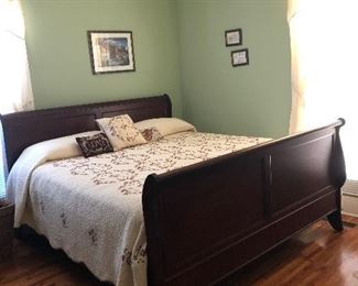 Beautiful King sleigh bed, quilted spread