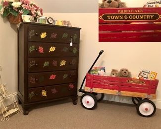 Radio Flyer "Town and Country" wagon, leaf dresser, smalls...