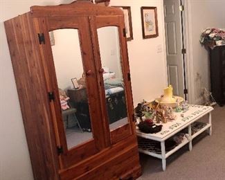 Cedar wardrobe, painted ivy table
