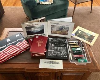 Local books, American flag and pocket knives