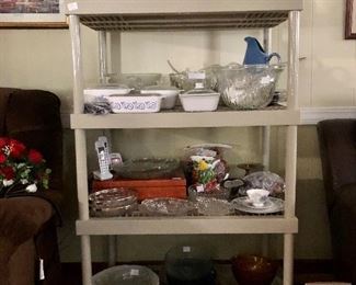 Blue jars, corning ware, crystal, punch bowl and lots more!