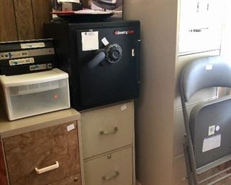 File cabinets, Sentry safe, one of 2 folding chairs