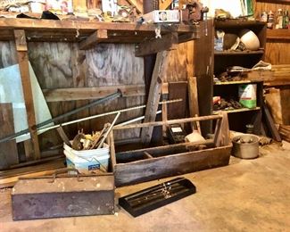 Vintage tool boxes, wood...