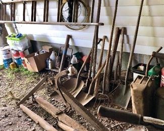2 mule hitch, plow, yard tools, extension ladder...