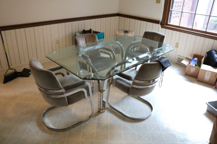 Chrome Craft glass table and chairs. Excellent condition