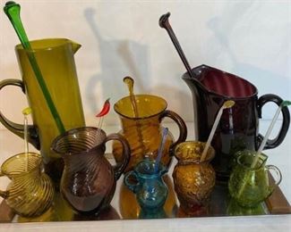 Colorful Glass Pitchers and Stir Sticks
