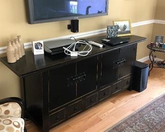  Beautiful black painted oriental style sideboard. Asking $295. 