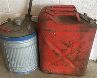 Classic Jeep, Red Gas Container and Galvanized Can Drinking Buddy