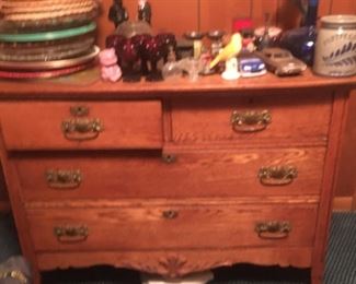 Early American Style Chest and Vintage Collectibles