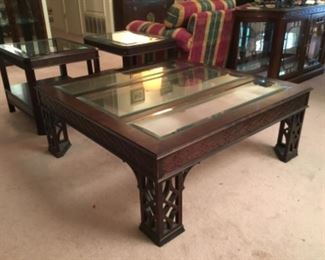 Chippendale style coffee table & 2 side tables, 45" square x 16 1/2" H  $    195