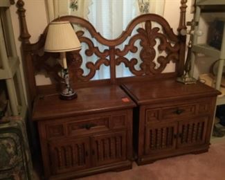 Thomasvile pair of side tables $195 30"L x 18"D x 25"H and full size headboard 60"  Headboard $100