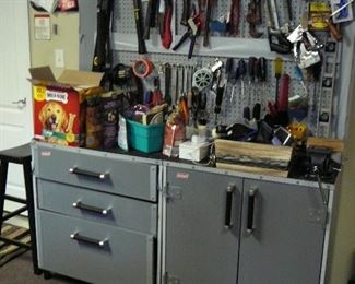 Grey Craftsman work bench and storage Cabinet