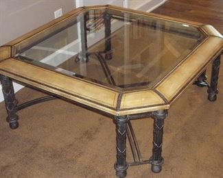 Nice glass top coffee table on metal base 