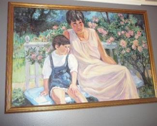 Original Oil painting of mother and son - signed 