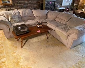 Sectional and maple coffee table