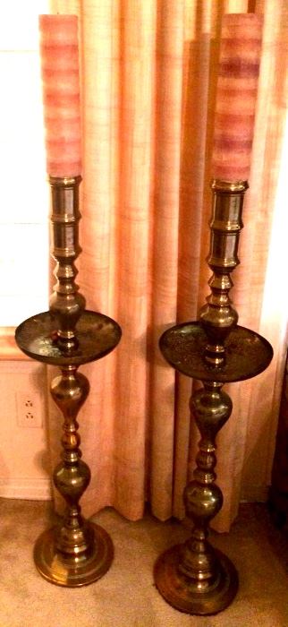 Tall PAIR of Brass Candle Stands!