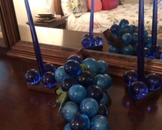 1960's Glass Grapes and pair of grape candle holders!