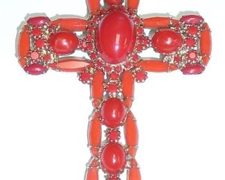 OMG!  BIG red signed ALICE CAVINESS vintage cross is 3.5" tall by 2.5" wide.   Pin or pendant.  $139