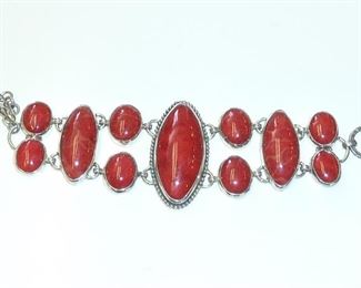 This Sterling silver and red coral bracelet is almost 2" wide!  Signed AF and 925.  $199